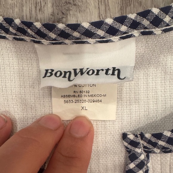 Bon Worth XL White Embroidered Butterfly Floral V Neck Tunic Top Women's - Picture 3 of 5